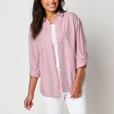 Gloria Vanderbilt Womens Long Sleeve Regular Fit Button-Down Shirt