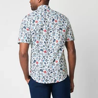 St. John's Bay Stretch Poplin Mens Slim Fit Short Sleeve Button-Down Shirt