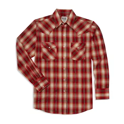 Ely Cattleman Metallic Thread Plaid Mens Long Sleeve Western Shirt