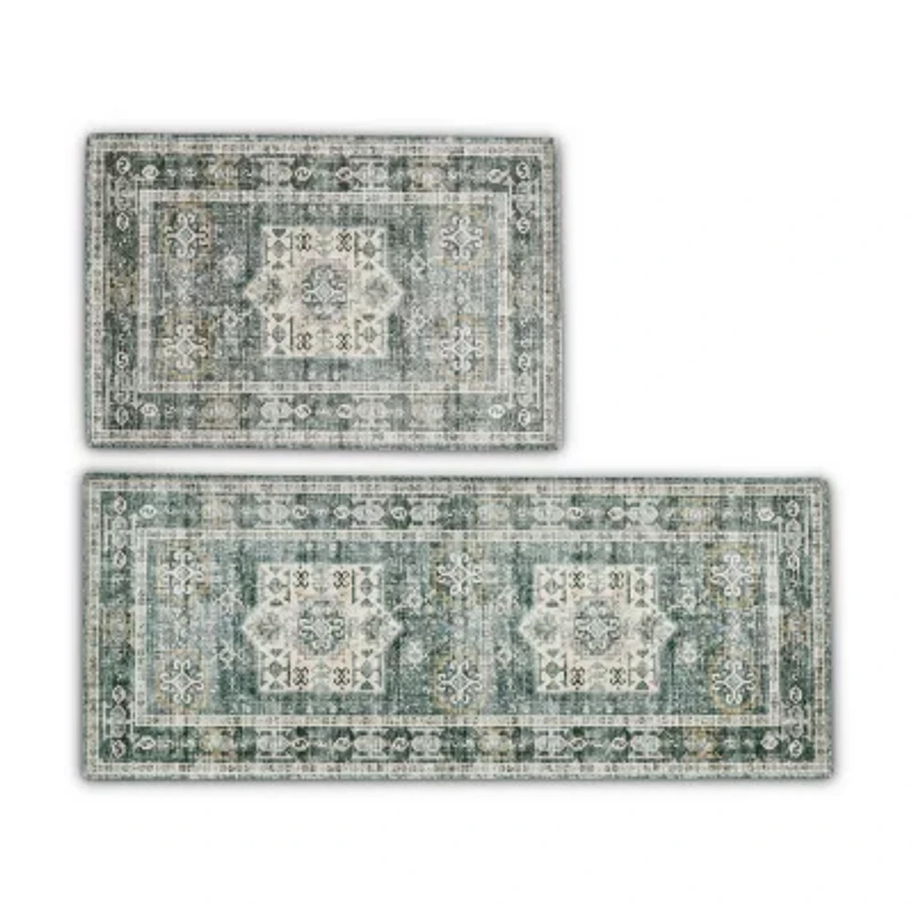 Linery Nava 2-pc. Traditional Geometric Washable Skid Resistant Indoor Rectangular Rug Set