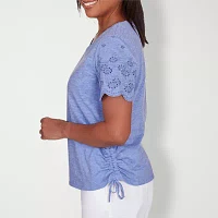 Alfred Dunner Summer Breeze Womens V Neck Short Sleeve T-Shirt