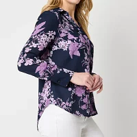 Liz Claiborne Plus Womens Long Sleeve Regular Fit Button-Down Shirt