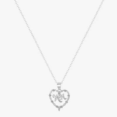 Footnotes Mom Cubic Zirconia Sterling Silver 16 Inch Cable Heart Pendant Necklace