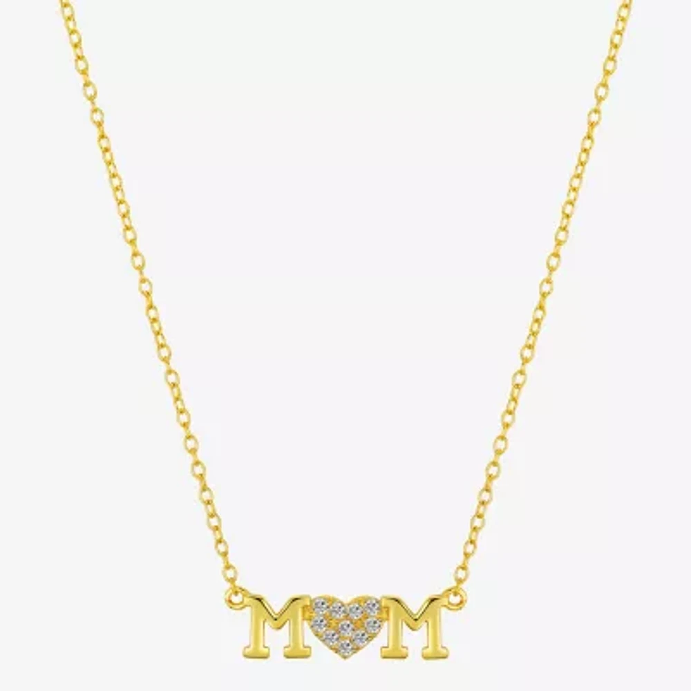 Footnotes Mom Womens Cubic Zirconia Sterling Silver Heart 16 Inch Pendant Necklace