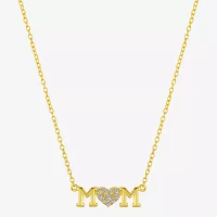 Footnotes Mom Womens Cubic Zirconia Sterling Silver Heart 16 Inch Pendant Necklace