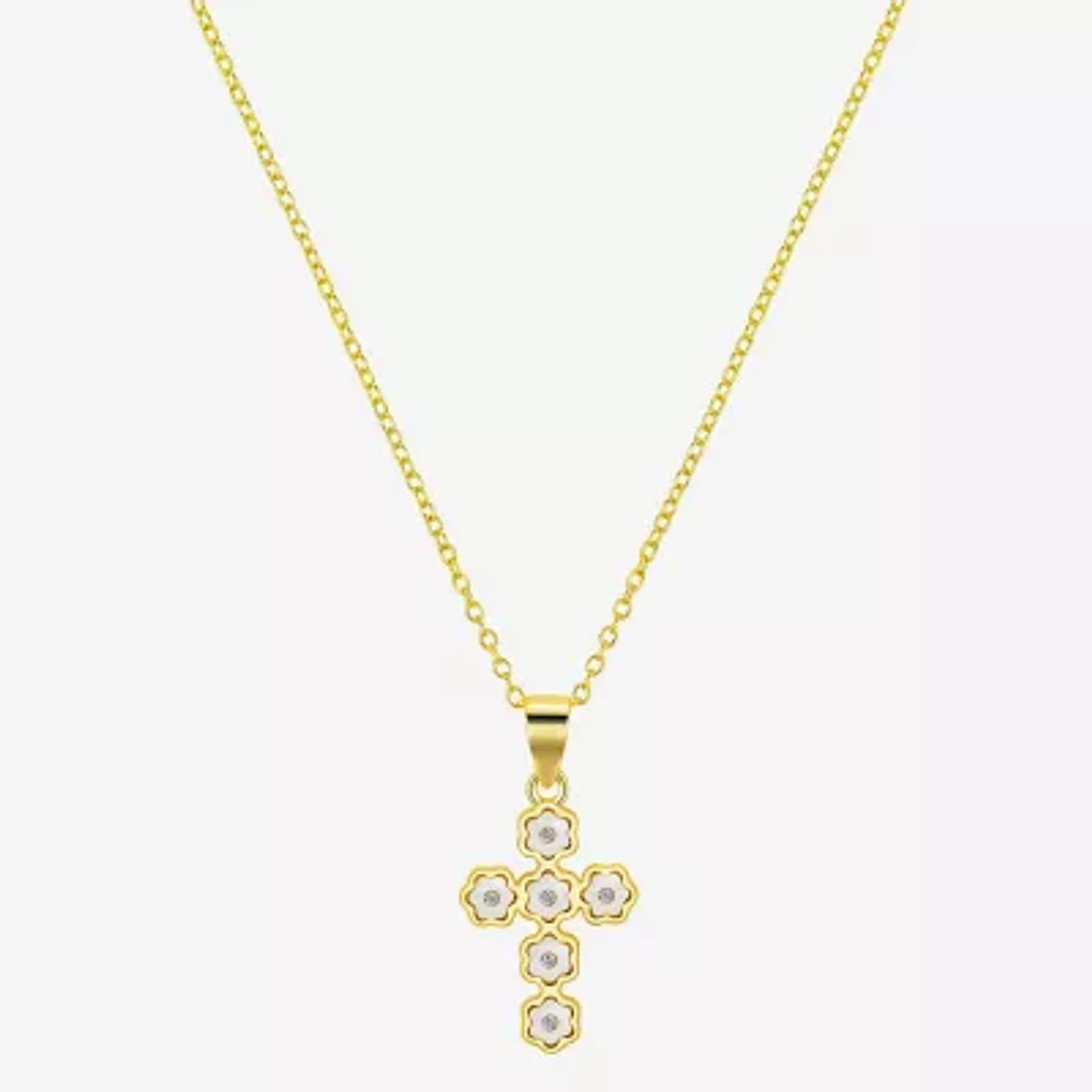 Footnotes Womens White Mother Of Pearl Sterling Silver Cross Pendant Necklaces