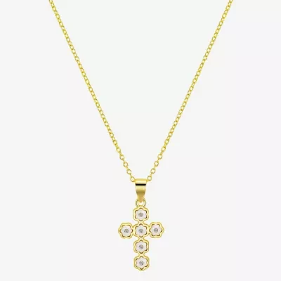 Footnotes Womens White Mother Of Pearl Sterling Silver Cross Pendant Necklaces