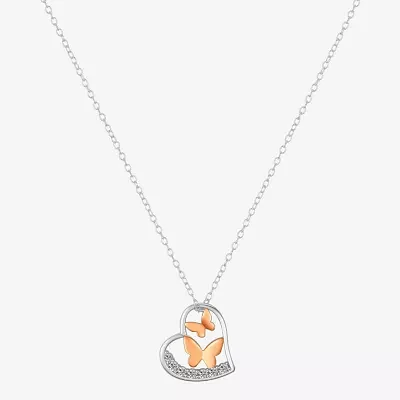 Footnotes Womens Cubic Zirconia Sterling Silver Butterfly Heart Pendant Necklaces