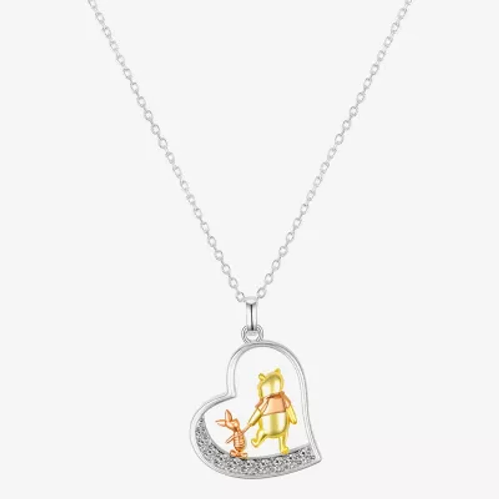 Disney Classics Womens Cubic Zirconia 10K Tri-Color Gold Over Brass Heart Pendant Necklaces