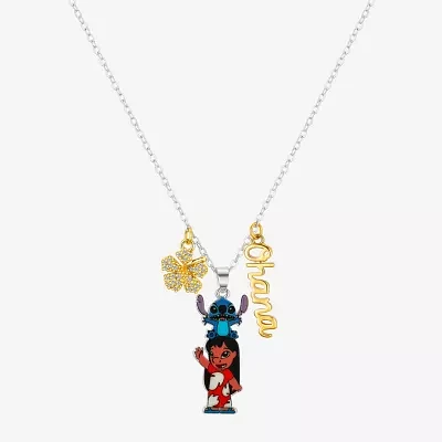 Disney Classics Ohana Womens Cubic Zirconia 10K Gold Over Brass Pure Silver Over Brass Flower Pendant Necklaces