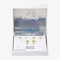 Disney Classics Cubic Zirconia Gold Tone 10K Gold Over Brass Flower Tinker Bell 3 Pair Earring Set
