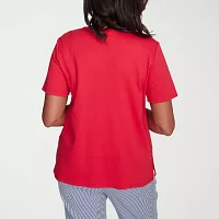Alfred Dunner Land Of The Free Womens V Neck Short Sleeve T-Shirt