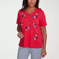 Alfred Dunner Land Of The Free Womens V Neck Short Sleeve T-Shirt