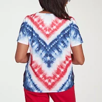 Alfred Dunner Land Of The Free Womens Keyhole Neck Short Sleeve Stretch Fabric T-Shirt