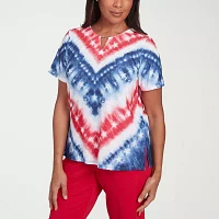 Alfred Dunner Land Of The Free Womens Keyhole Neck Short Sleeve Stretch Fabric T-Shirt