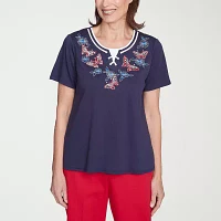 Alfred Dunner Land Of The Free Womens Round Neck Short Sleeve T-Shirt