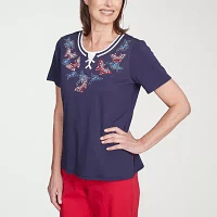 Alfred Dunner Land Of The Free Womens Round Neck Short Sleeve T-Shirt