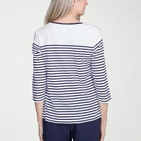Alfred Dunner Land Of The Free Womens Crew Neck 3/4 Sleeve T-Shirt