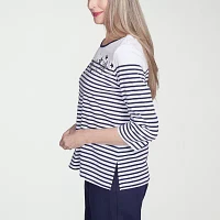 Alfred Dunner Land Of The Free Womens Crew Neck 3/4 Sleeve T-Shirt