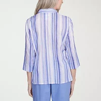 Alfred Dunner Santa Fe Womens 3/4 Sleeve Button-Down Shirt