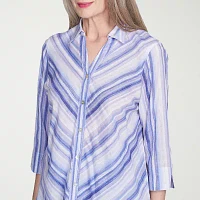 Alfred Dunner Santa Fe Womens 3/4 Sleeve Button-Down Shirt
