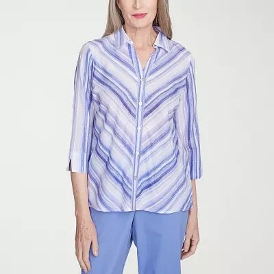 Alfred Dunner Santa Fe Womens 3/4 Sleeve Button-Down Shirt