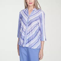 Alfred Dunner Santa Fe Womens 3/4 Sleeve Button-Down Shirt