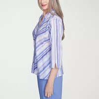 Alfred Dunner Santa Fe Womens 3/4 Sleeve Button-Down Shirt