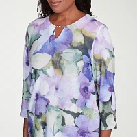 Alfred Dunner Santa Fe Womens Crew Neck 3/4 Sleeve Stretch Fabric T-Shirt
