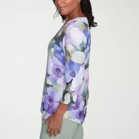 Alfred Dunner Santa Fe Womens Crew Neck 3/4 Sleeve Stretch Fabric T-Shirt