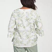 Alfred Dunner Santa Fe Womens V Neck 3/4 Sleeve T-Shirt