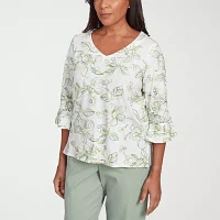 Alfred Dunner Santa Fe Womens V Neck 3/4 Sleeve T-Shirt