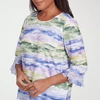 Alfred Dunner Santa Fe Womens Crew Neck 3/4 Sleeve Stretch Fabric T-Shirt