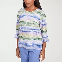 Alfred Dunner Santa Fe Womens Crew Neck 3/4 Sleeve Stretch Fabric T-Shirt