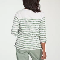 Alfred Dunner Santa Fe Womens Crew Neck 3/4 Sleeve Stretch Fabric T-Shirt