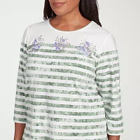 Alfred Dunner Santa Fe Womens Crew Neck 3/4 Sleeve Stretch Fabric T-Shirt