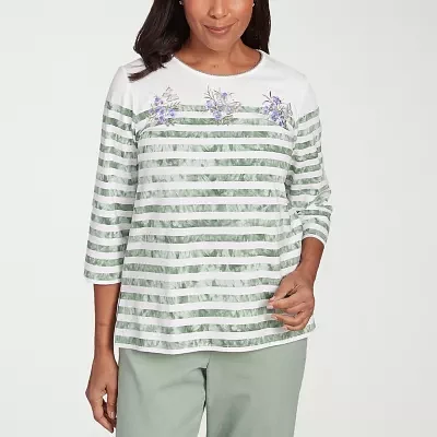 Alfred Dunner Santa Fe Womens Crew Neck 3/4 Sleeve Stretch Fabric T-Shirt
