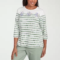 Alfred Dunner Santa Fe Womens Crew Neck 3/4 Sleeve Stretch Fabric T-Shirt