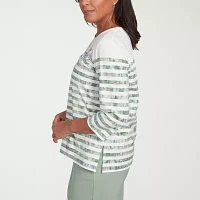Alfred Dunner Santa Fe Womens Crew Neck 3/4 Sleeve Stretch Fabric T-Shirt