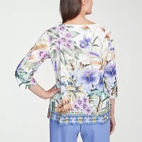Alfred Dunner Santa Fe Womens Crew Neck 3/4 Sleeve Stretch Fabric T-Shirt