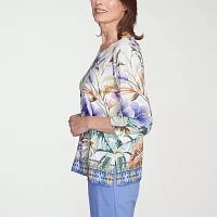 Alfred Dunner Santa Fe Womens Crew Neck 3/4 Sleeve Stretch Fabric T-Shirt