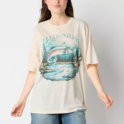 Juniors Yellowstone Oversized Tee Womens Crew Neck Short Sleeve Graphic T-Shirt