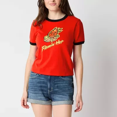 Juniors Hot Cheetos Caliente Ringer Tee Womens Crew Neck Short Sleeve Graphic T-Shirt