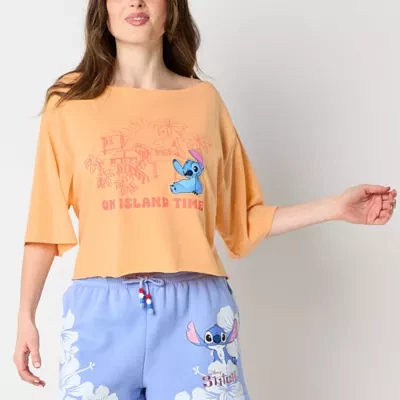 Juniors Lilo And Stitch The Movie Off Shoulder Womens Boat Neck Short Sleeve & Graphic T-Shirt