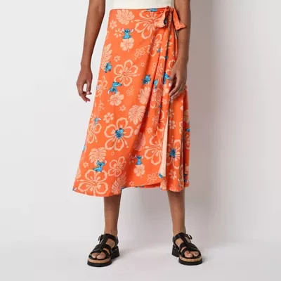 Lilo And Stitch The Movie Womens High Rise Midi Wrap Skirt-Juniors