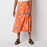 Lilo And Stitch The Movie Womens High Rise Midi Wrap Skirt-Juniors