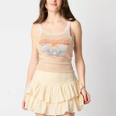 New World Aerosmith Lace Trim Cami Womens Juniors Scoop Neck Sleeveless Tank Top