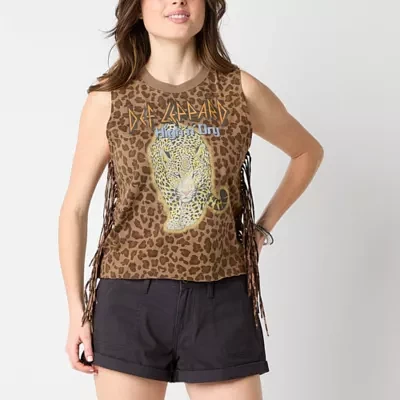 New World Juniors Def Leppard High N' Dry Fringe Tank Womens Crew Neck Sleeveless Graphic T-Shirt