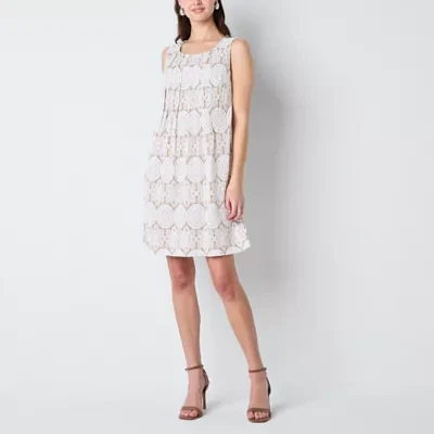 Perceptions Womens Sleeveless Medallion Shift Dress Petite