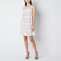 Perceptions Womens Sleeveless Medallion Shift Dress Petite